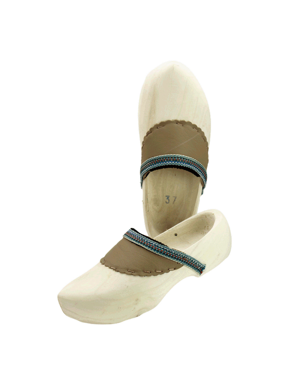Wooden shoes with leather trim